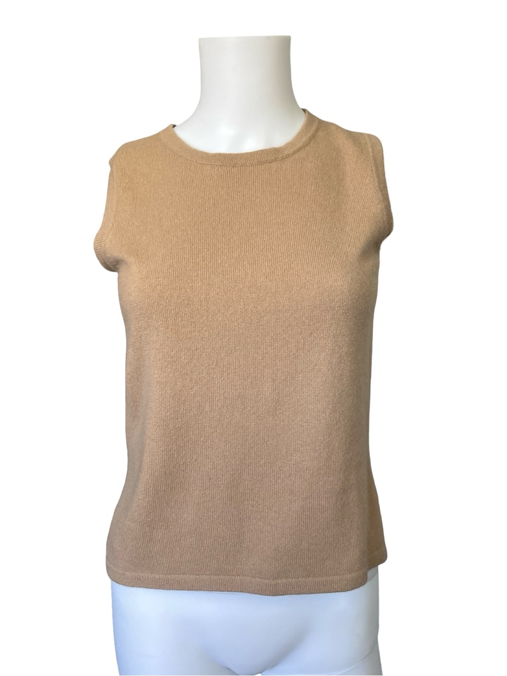 Vintage Sleeveless Cashmere Sweater Vest Tan Knit Neutral Womens Size PM Medium